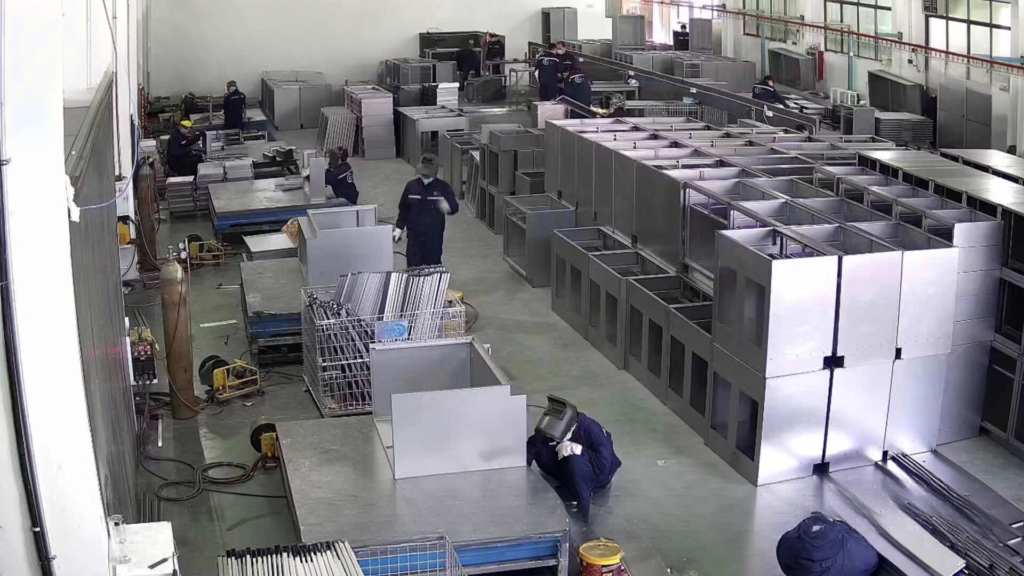 Real shot of all-steel laboratory furniture production workshop