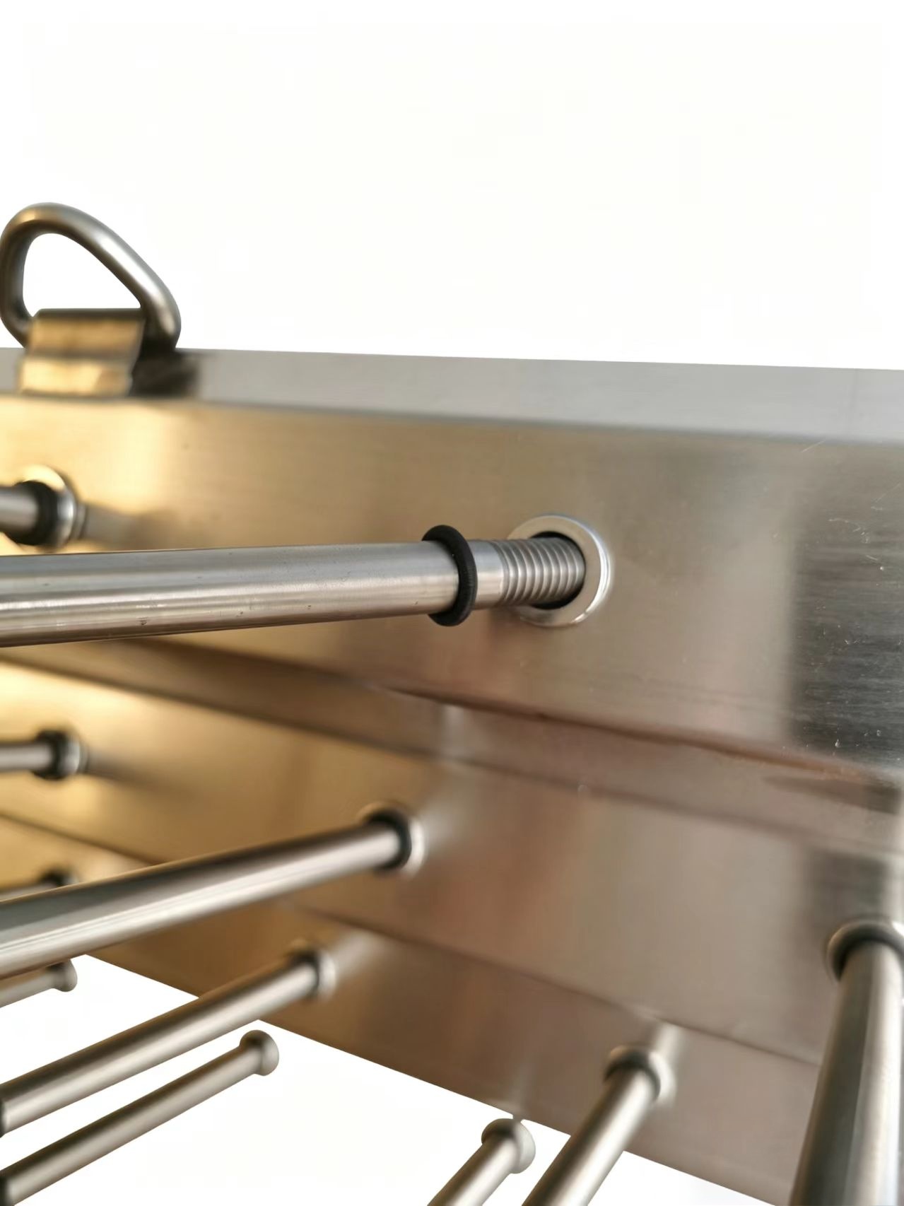stainless steel drip rack riveted connection detail with seal ring