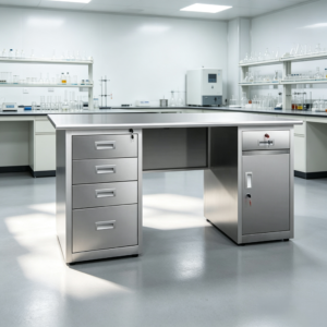 304 stainless steel laboratory work desk with lockable drawers, metal lab workstation for research laboratory use
