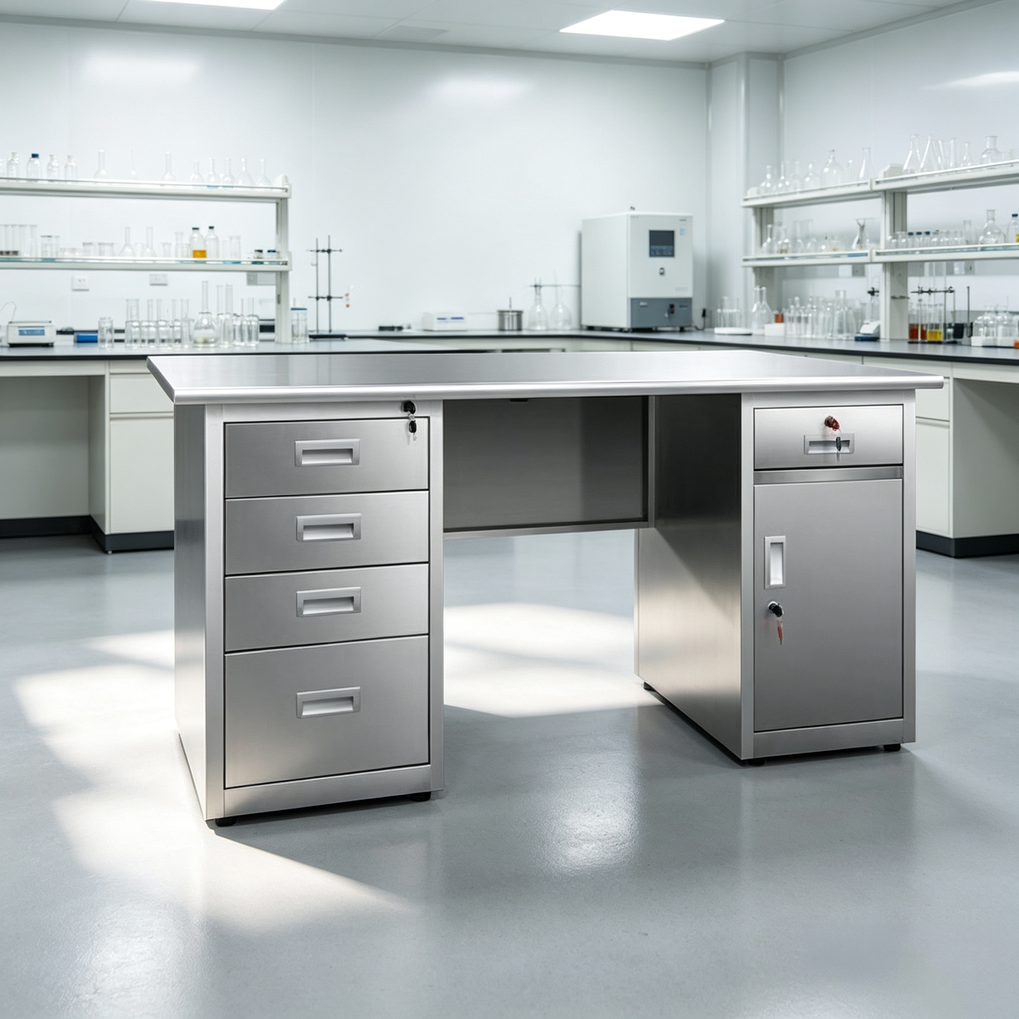 304 stainless steel laboratory work desk with lockable drawers, metal lab workstation for research laboratory use